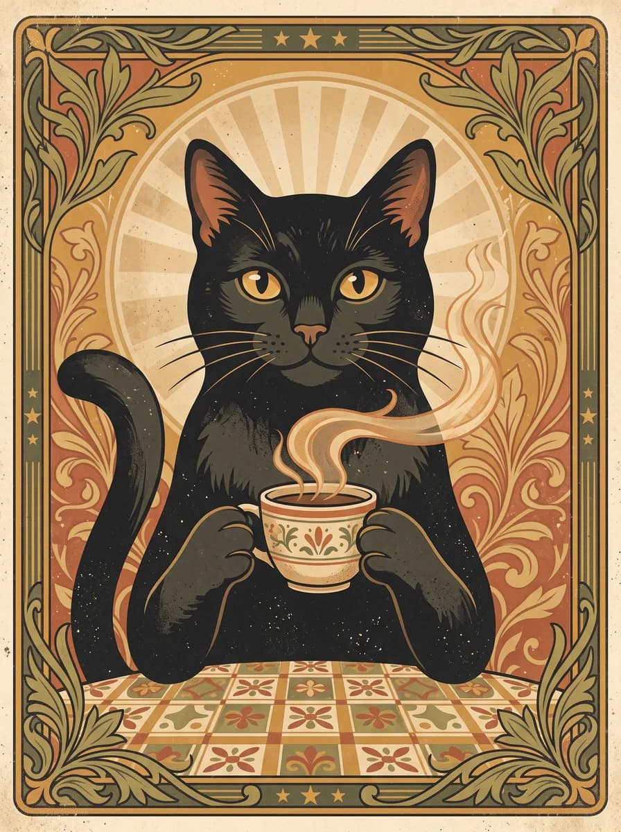 Кот с чашкой