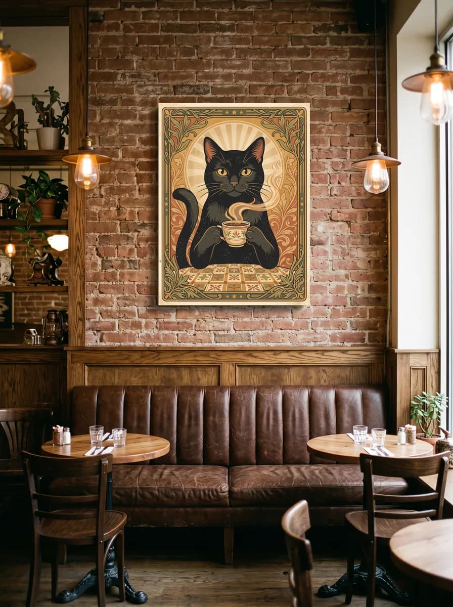Кот с чашкой в интерьере
